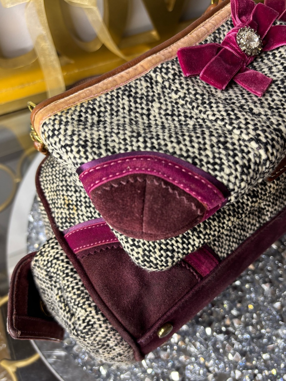 Coach 2005 vintage Soho Tweed Y2K Swarovski Bow satchel w/matching wristlet GUC - Picture 12 of 17